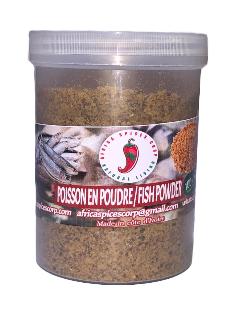 A container of fish powder is shown.